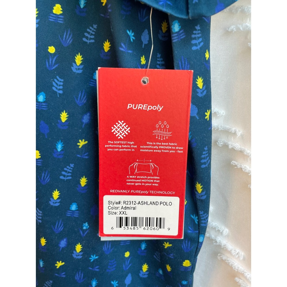 Redvanly Ashland Polo Admiral Blue Botanical Print Golf Shirt XXL NWT - Picture 5 of 9